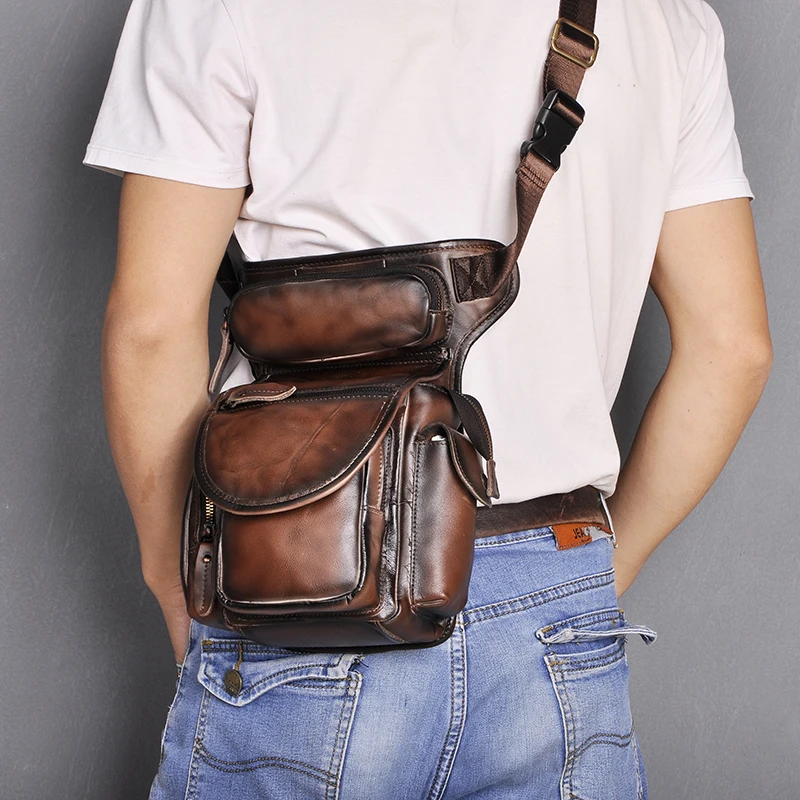 Из натуральной кожи Для мужчин дизайн Повседневное Посланник плеча Sling Bag Мода многофункциональный пояс обновления падения Ноги сумка 3109