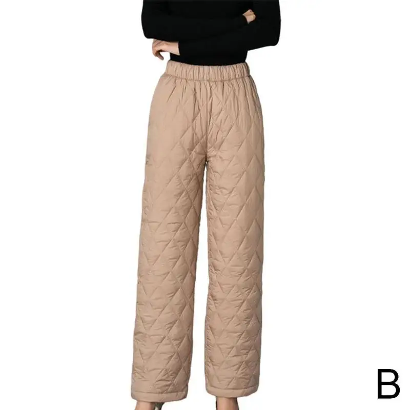 Women Winter Warm Down Cotton Pants Padded Quilted Trousers Elastic Waist Casual Trousers