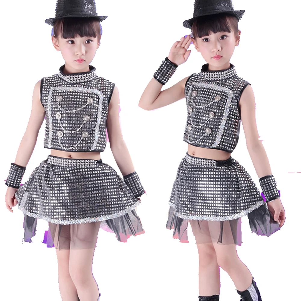 Детские джазовые танцевальные костюмы детские с Черными Блестками| |