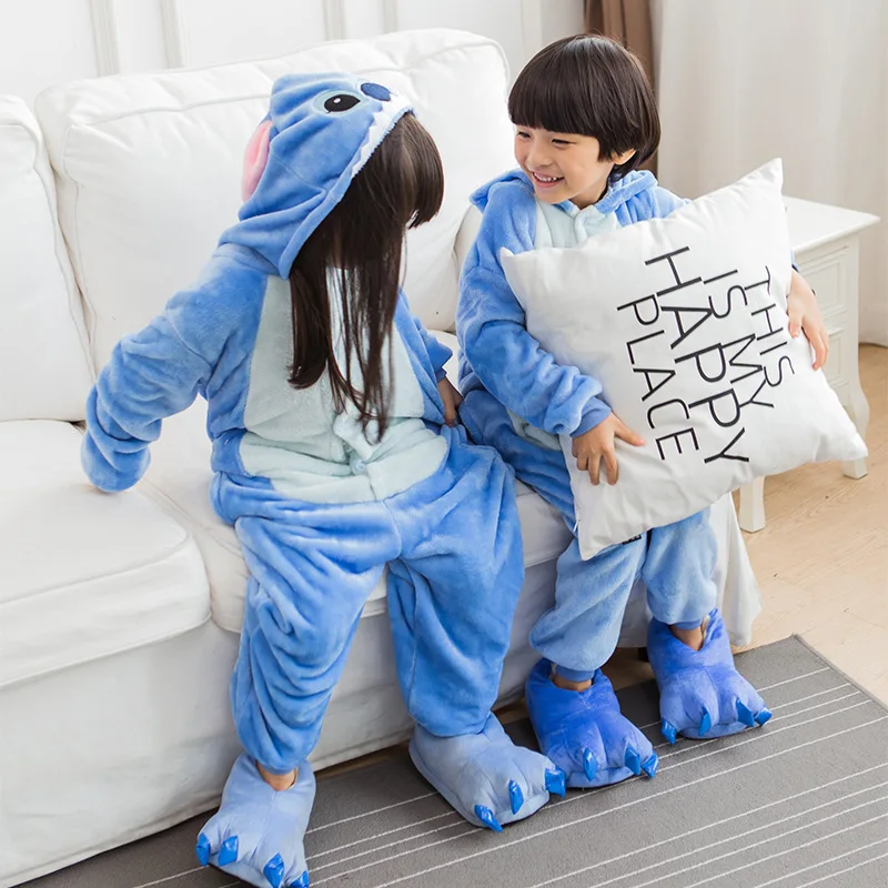 Kid Adult Stitch Kigurumi Onesie Women Animal Costume Fancy Soft Anime Cosplay Sleepwear Child Boy Girl Winter Jumpsuit