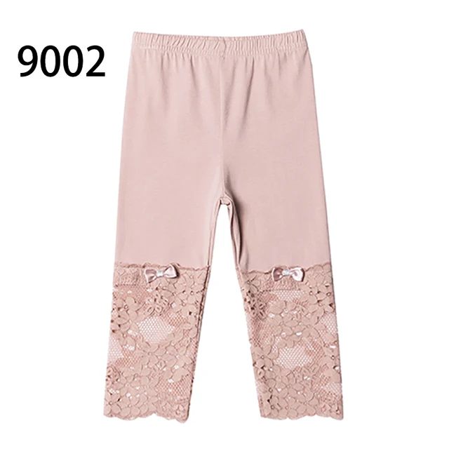 High Quality 2021 New Summer Girls Leggings Pants Lace Cotton Children Clothing Flower Girl Knee Pants 9002 Pink