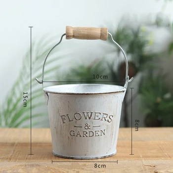 

Metal Mini Flower Pot Barrel Plant Succulent Plant Flower Pot Vintage Bucket Iron Home Retro Flower Vase Planting Display Stand