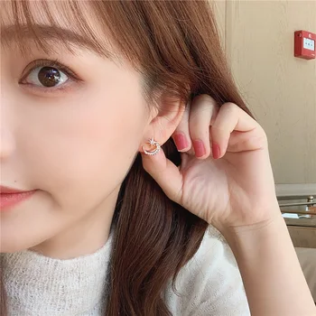 

Silver Plated Needle Exquisite Miniature Zircon Stars Moons Asymmetric Ear Studs Awn Moon Earring Elegant Dinner Party