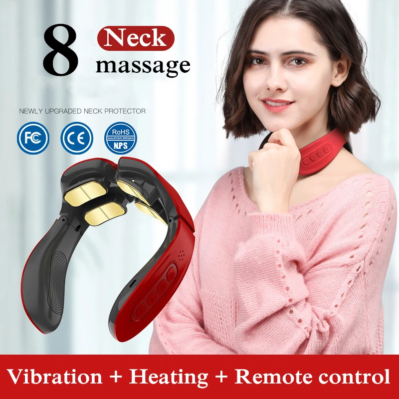 

8-Zone Neck Massager 12 Levels TENS Electric Impulse 42℃ Heating Therapy Kneading Vertebra Relaxation Machine Relief Pain Health