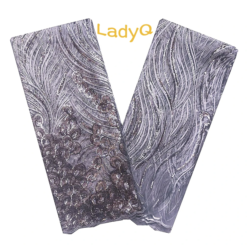 

Sequence Mesh Embroidery Lace Gray Party Nigerian Fabric Lace 2020 Net 5 yards Gold 3d African Sequin Tulle Fabric Purple Lace