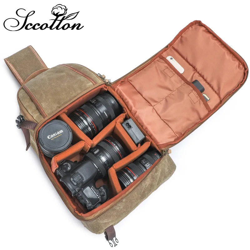 

Cross Border Outdoor Camera Bag Waterproof Oil Wax Canvas Wear-Resistant Casual Shoulder Cross-body Chest Pack Digital Photograp