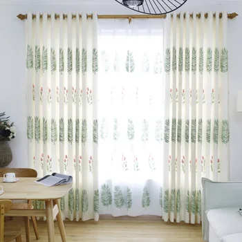 

Embroidered Green Floral Curtains for Bedroom Living Room Nordic Style Linen Cotton Elegant Pastoral Bay Window Rideaux wp350C