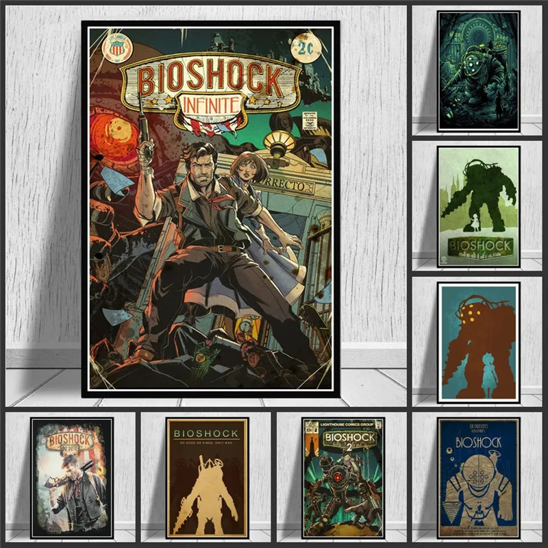 Bioshock Rapture видеоигра ретро Картина на холсте масляной живописи стена искусство
