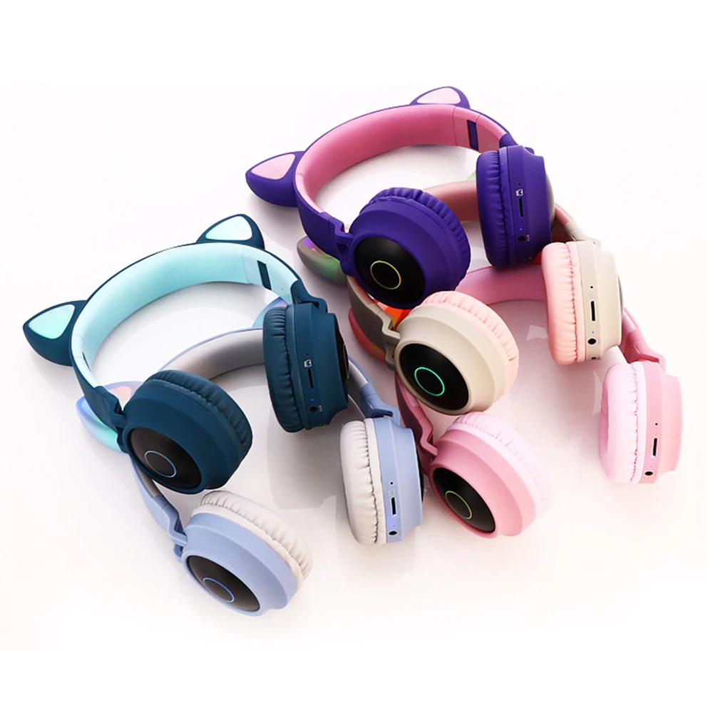 New LED cute cat ear headset Noise Cancelling wireless bluetooth5 0 headset BT 028C Young People Kid Headset 3 5mm Plug With Mic