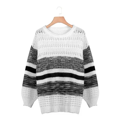 Fashion Striped Pullover Sexy Pullover Long Sleeve Casual Women Ladies Hollow Out Sweaters Woman Plus Size Pullovers - Цвет: 4