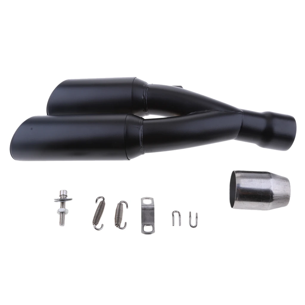 36-51mm Black Double Dual Outlet Exhaust Muffler Pipe GP Motorcycle Silencer