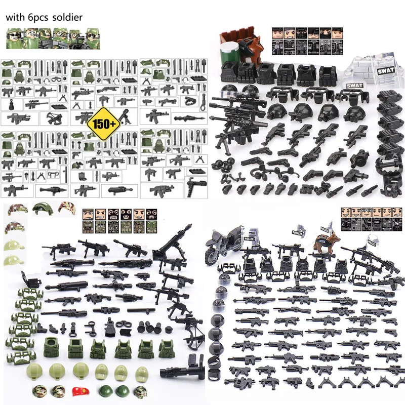 6pcs/lot Military Soldier Figures Building Blocks with WW2 Weapons Toys Bricks