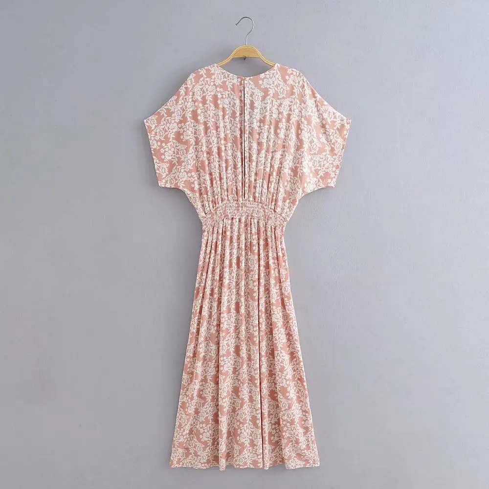 Boho летнее Сексуальное Платье макси с цветочным принтом, глубокий v-образный вырез, короткий рукав, винтажное платье, повседневная одежда, женские платья