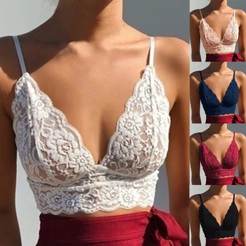

2020 Plus Size Bralette Seamless Deep V Lace Bra Wireless Thin Underwear Sexy Lingerie Soft Push Up Bras Women Girls Crop Tops