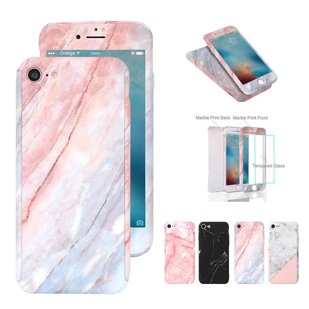 

Full Screen Protector Marble Patterned Phone Case For Apple iPhone Xr X Xs Max 7 Plus 8 6S 5 5S SE 6Hybrid Hard PC Bumper Cover