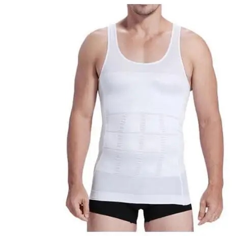 white sleeveless Корректирующее белье для коррекции фигуры, Корректирующее осанку для мужчин, контроль живота, модельный корсет, компрессионный жилет, эластичное тонкое нижнее белье, Корректирующее белье, M-XL - Цвет: white sleeveless