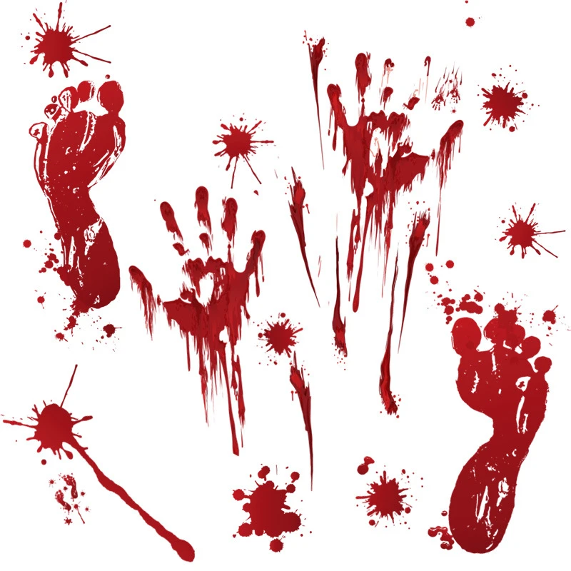 Lippbest Fake Blood Footprint Handprint Horror Vampire Zombie Party Decor Smooth Window Wall Floor Stickers Halloween Decorations Bloody Stickers 12 Sheets