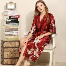 Китайское винтажное Женское ночное белье, летняя новинка, атласное кимоно, халат, платье с принтом, пижама с изображением животного, повседневное интимное белье