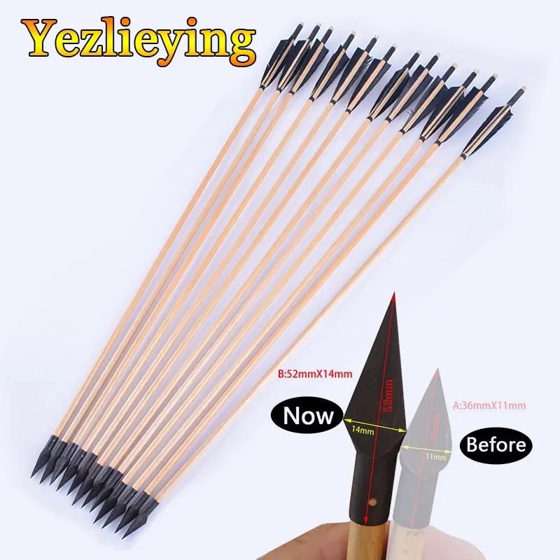 

12pcs Hunting Compound bow Archery 80/85/89cm Handmade Wooden Arrow Bolts Broadhead British Turkey feathers