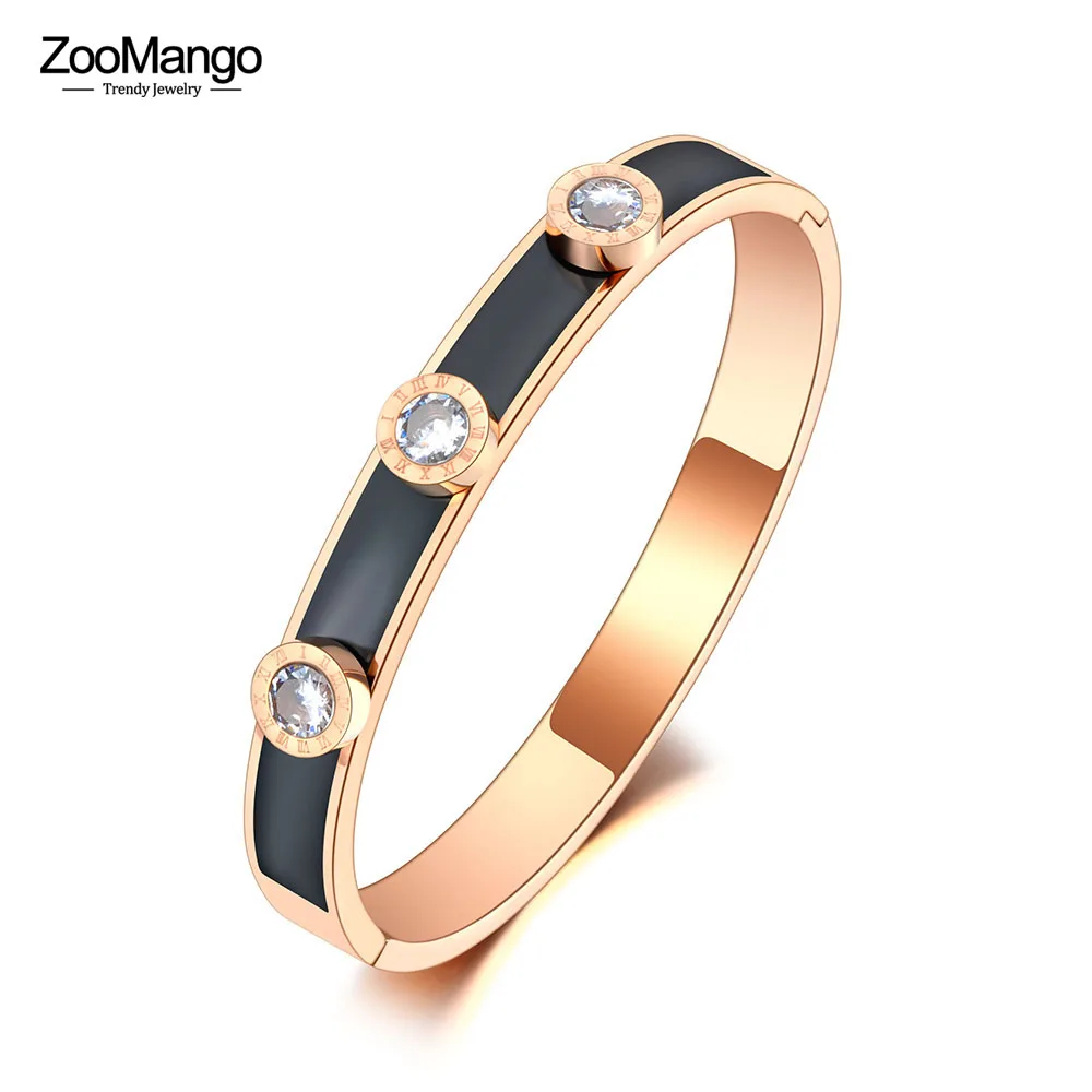 ZooMango Luxury Roman Numerals Cuff Bangles For Women Rose Gold Cubic Zirconia Love Titanium Stainless Steel Bracelets ZB21017 | Украшения