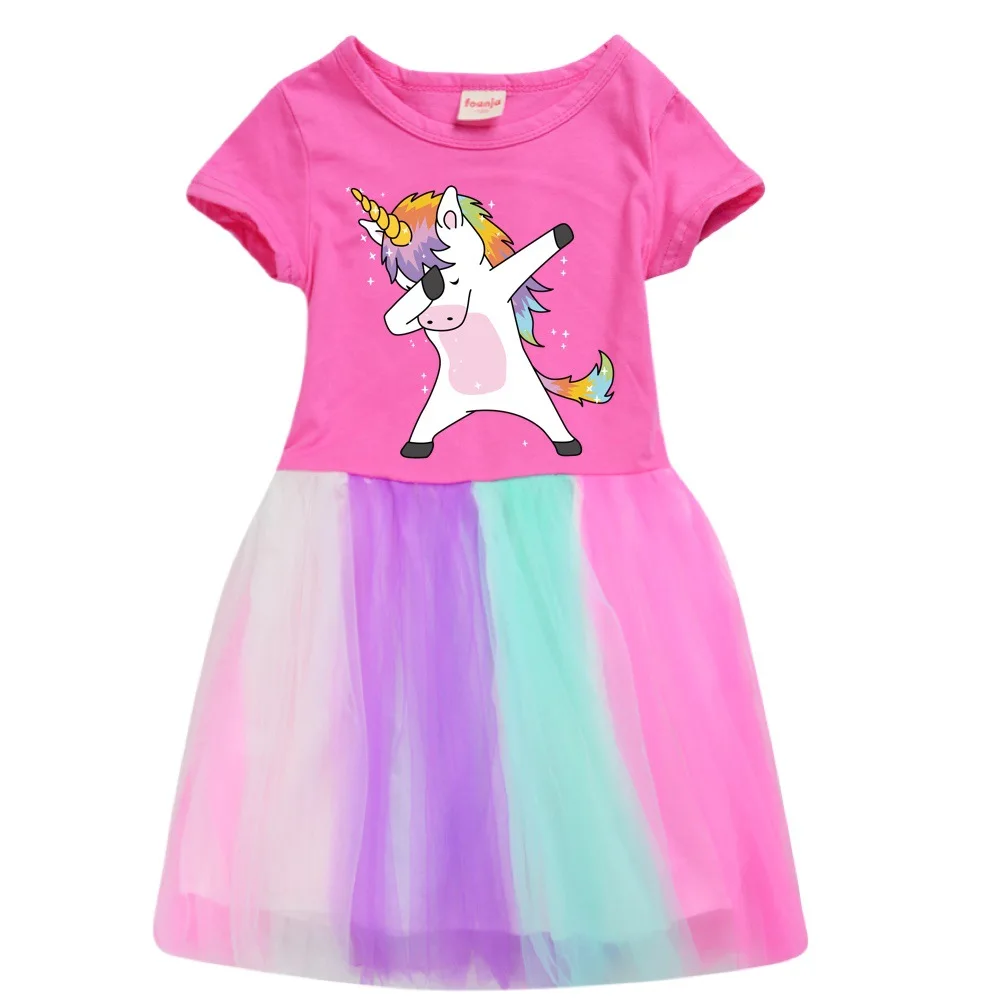 

Unicorn new cotton summer short-sleeved mesh stitching cute baby European and American fashion casual dress