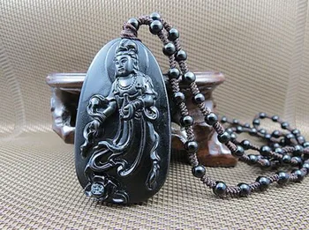 

Fine Jewelry New Listings Hand-carved Elegant Guanyin Black Obsidian Pendant