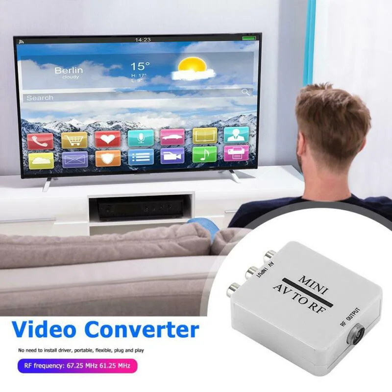 Мини RCA AV CVSB в РЧ конвертер видеоадаптера для МГц 61,25 67,25 переключатель телевизора Портативный Гибкий plug and play AV в РЧ конвертер