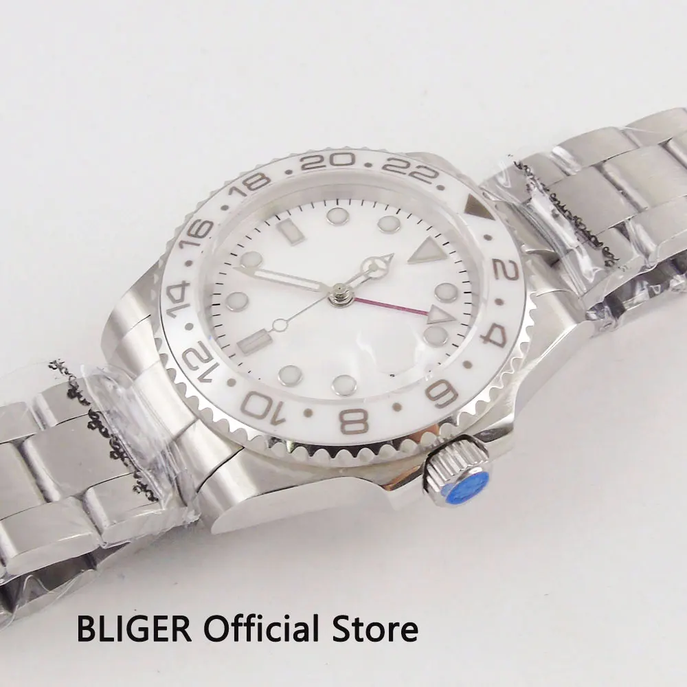 Сапфировое стекло 40 мм белый стерильный циферблат керамический ободок ...