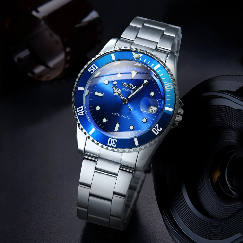WINNER Official Fashion Military Watches Stainless Steel Mechanical Watch for Men Classic Sport Style Wristwatches Calendar