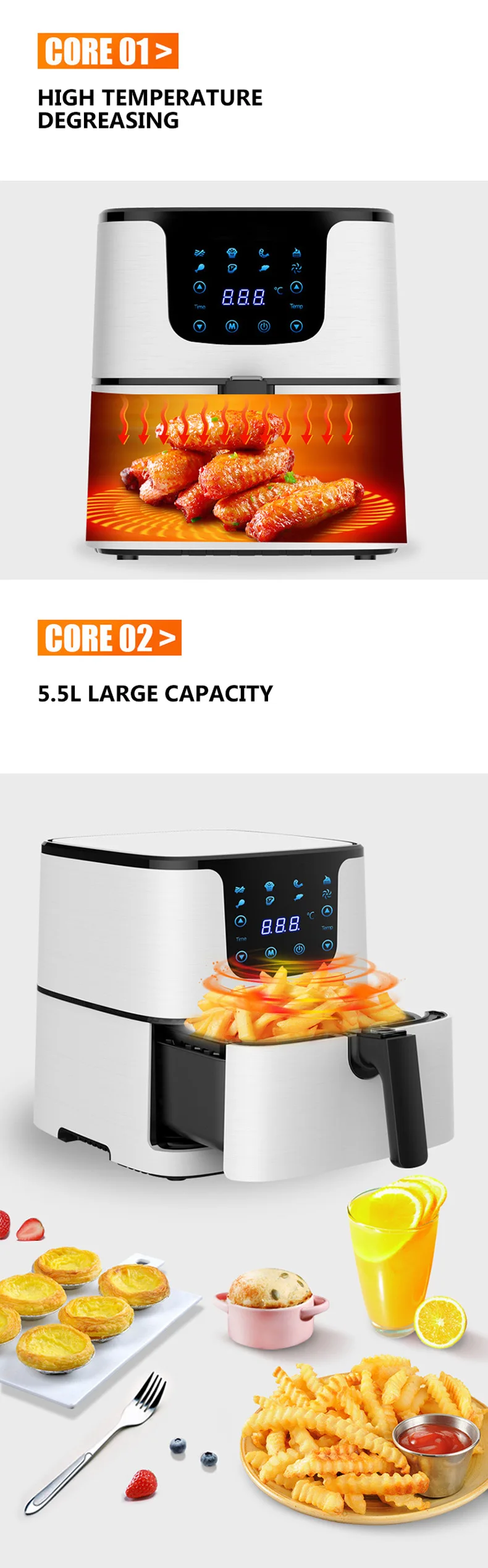 Description Picture 3 of item5.5L Oil Free Air Fryer Large Capacity Smart Household French Fries Frying Machine Automatic Electric Fryer