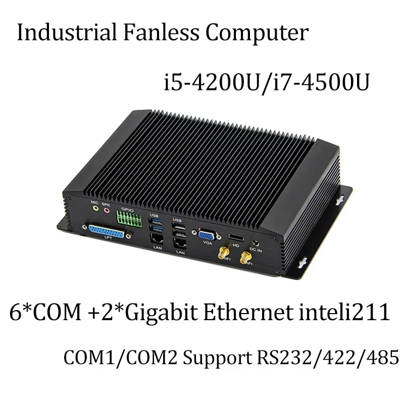 6 COM Dual LAN inteli211 безвентиляторный мини ПК Intel 4Gen i5 4200U/i7 4500U RS232 422485 USB WIFI промышленный