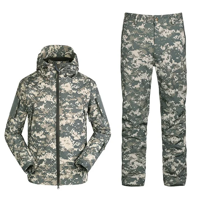 Тактическая флисовая камуфляжная куртка, набор для мужчин, армейская ветровка, водонепроницаемая, для охоты, комплект одежды, военная Акула, кожаная куртка и штаны - Цвет: ACU