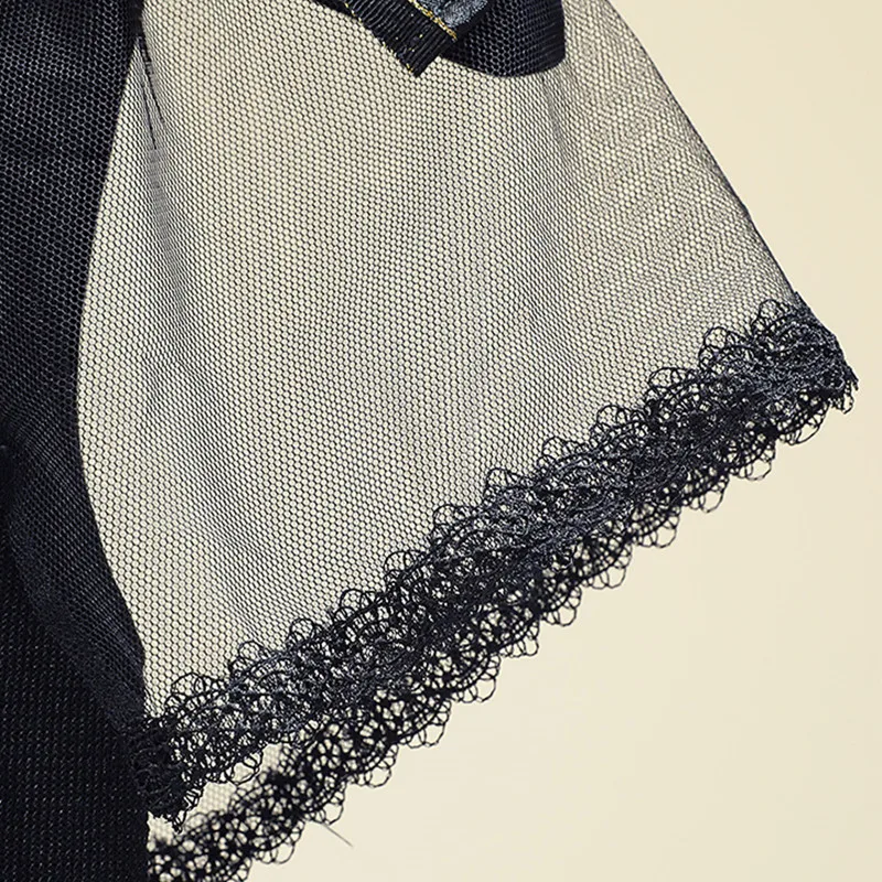 MUMUZI, женская футболка, черные вязаные топы, бандажная футболка с бантом, сетчатая Лоскутная футболка с коротким рукавом, тонкие футболки, топы