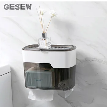 

GESEW Bathroom Waterproof Tissue Box Plastic Toilet Roll Paper Holder Wall Mounted Paper Drawer Storage Box Double Layer Dispens