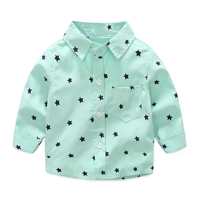 Hot Selling Childrenswear Baby Boy Young Children Five-pointed Star Printed Pattern 2 Color Fold-down Collar Long-sleeved Shirt