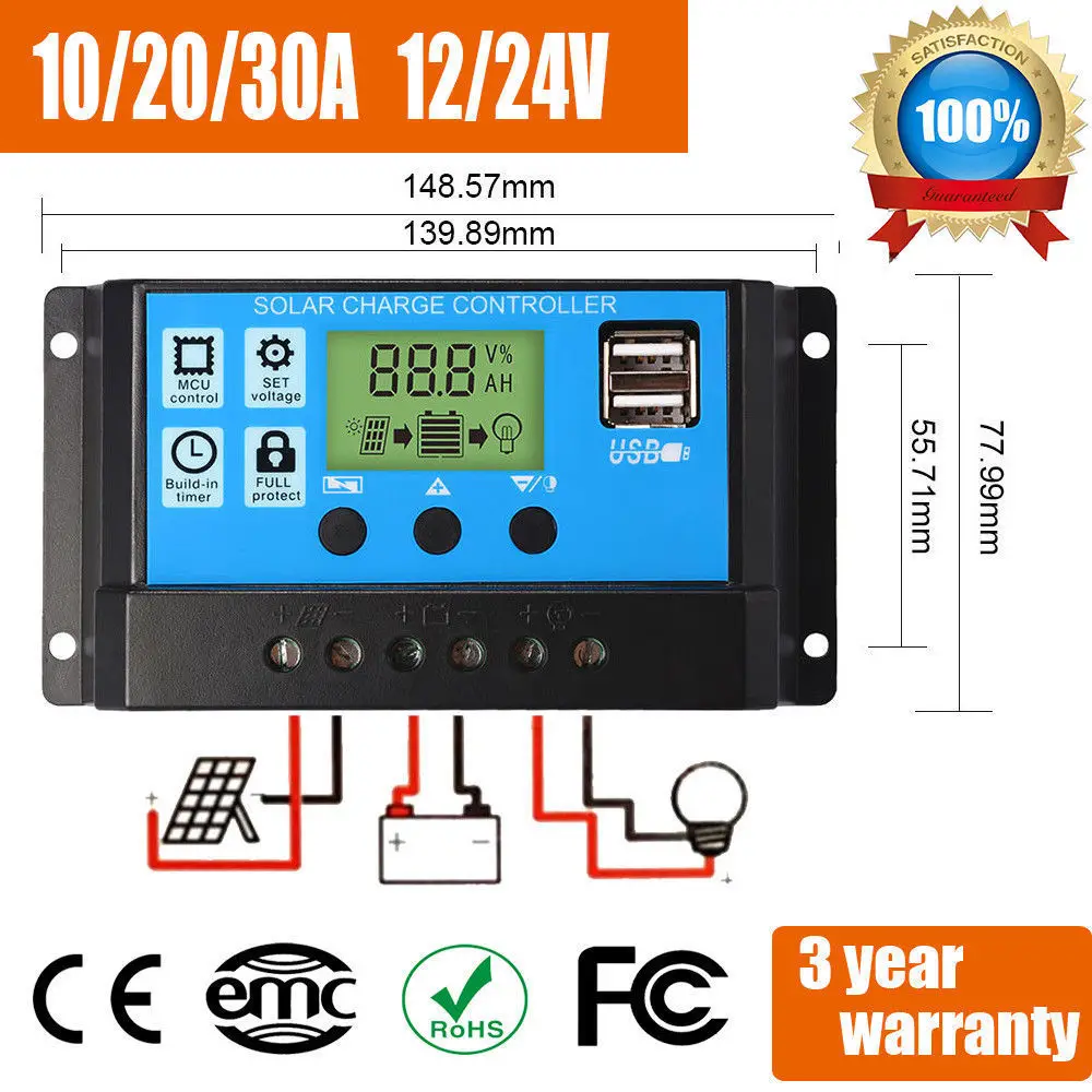 Солнечный контроллер регулятор заряда батареи 12 24V lcd PWM электрические принадлежности домашнее зарядное устройство