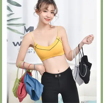 

THINKTHENDO Women Girls Spaghetti Strap Bralette V-Neck Stripes Candy Color Wire Free Bra