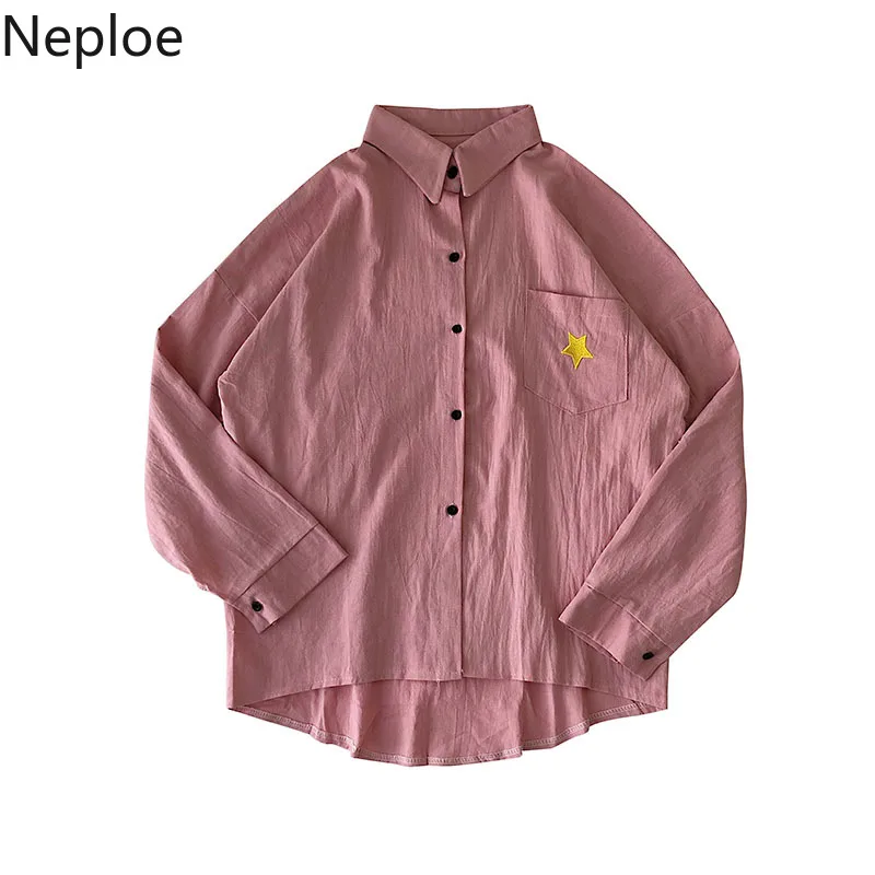 Neploe Женская кавайная блузка с забавными карманами, вышивка, Корейская одежда, женские топы, блузы, повседневные рубашки с длинными рукавами, большие размеры