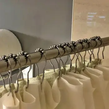 

12pcs Rustproof Bathroom Curtain Rings Satin Nickel Structure with 5 Roller Balls Roller Double Glide Shower Hooks for Rods