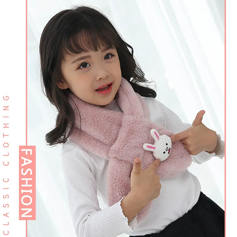 Calymel Autumn And Winter Imitation Rabbit Hair Children Scarf Cartoon Plush Scarf Boys And Girls Warm Scarf