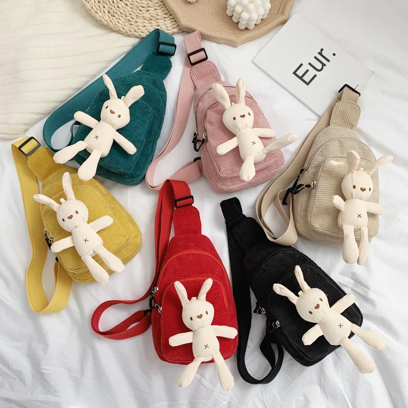 

Canvas Corduroy Children Chest Pack Trim Package 2019 Autumn And Winter Korean-style New Style Simple Solid Color Women's Rabbit