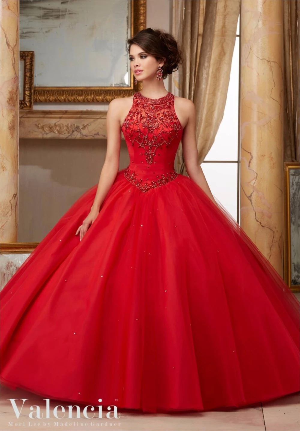 Vestidos quinceañera azul marino y Rojo 2021, cuello alto con cuentas para baile De máscaras, vestido De 16, años|Vestidos de quinceañera| - AliExpress