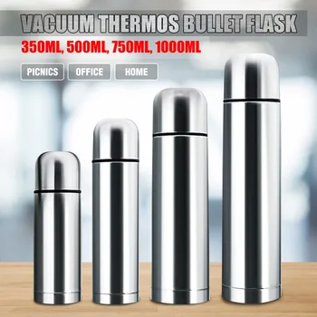 

Stainless Steel Vacuum Thermoses Bullet Flask Cup Silver 350/500/750/1000ml Hot Cold thermal Water Bottle Keeps Warm or Cool