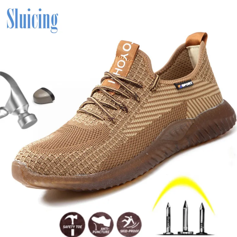SLUICING Steel Toe Mens Safety Work Shoes Summer Breathable Mesh Sneakers Men AntiSlip AntiSmashing  Industrial Shoes