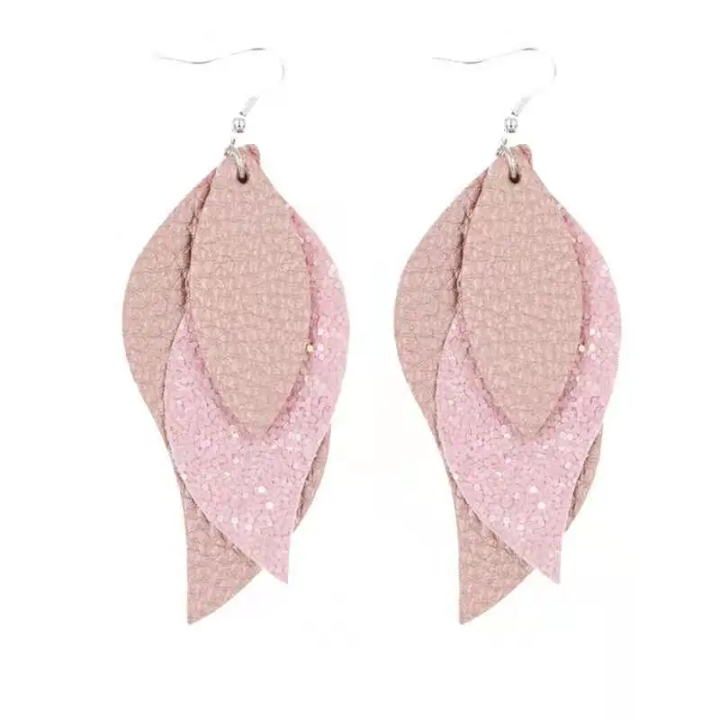 

S1164 Fashion Jewelry Sequins Multi Layer PU Leather Earrings Faux Leather Dangle Earrings