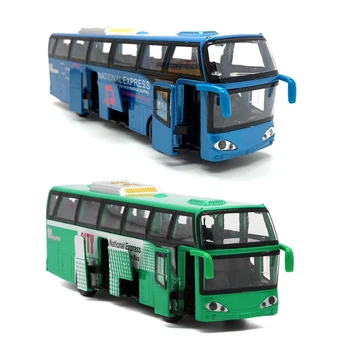 

2x 1:32 Alloy Car Models,High Simulation City Bus,Diecast, Toy Vehicles, Pull Back & Flashing & Musical,Blue & Green