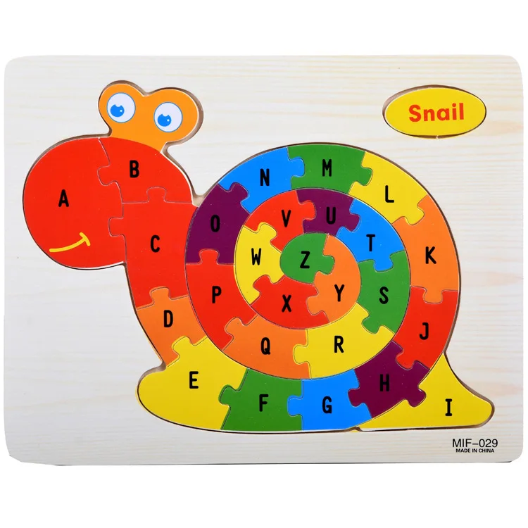 Kids Intelligence Baby Toy Wood Puzzles Cognition English Letter Building Wooden Animal Jigsaw Puzzle Toys for Children Toddler 7