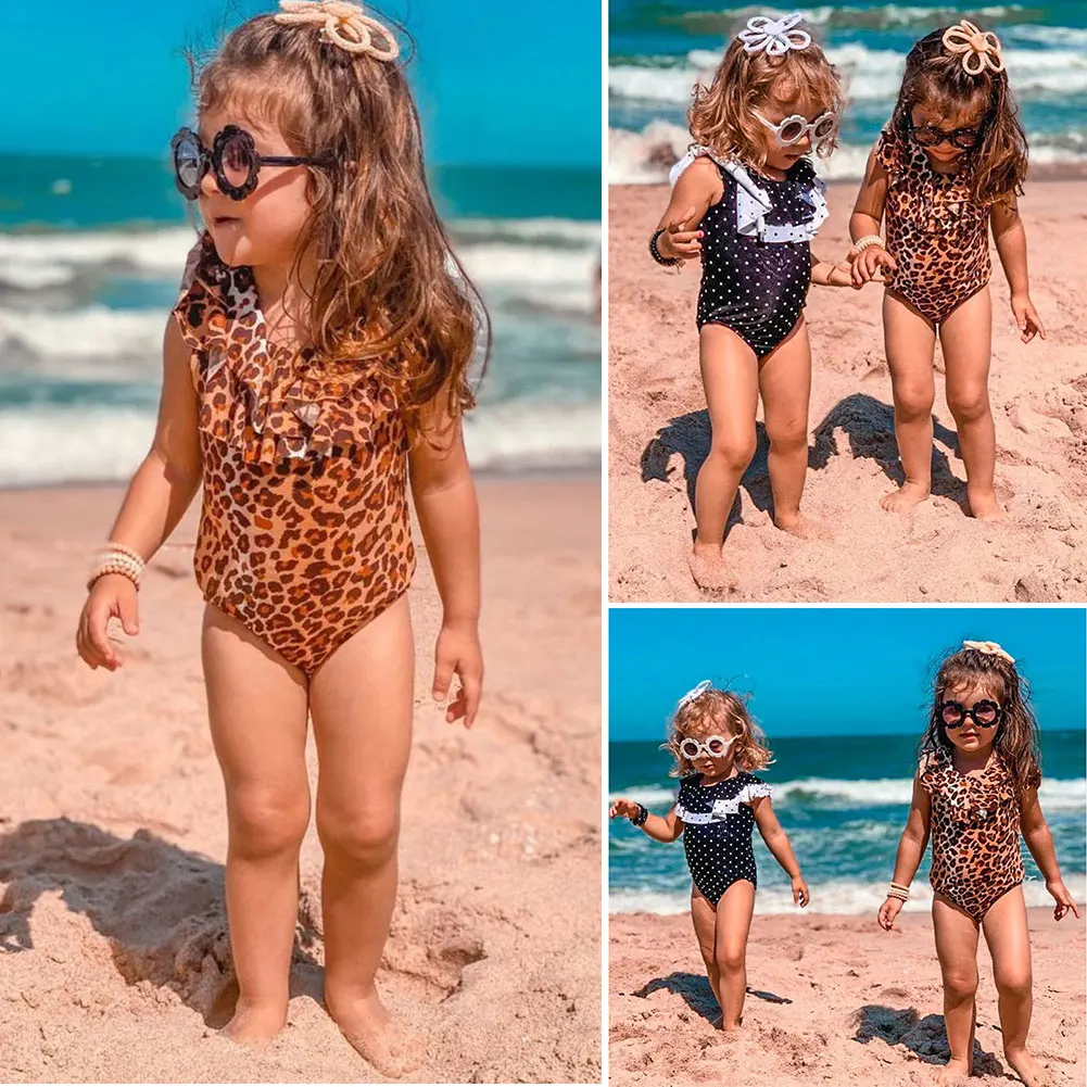 От 1 до 6 лет, Леопардовый купальник для маленьких девочек, боди с оборками, танкини, летняя одежда для купания для девочек, пляжные костюмы