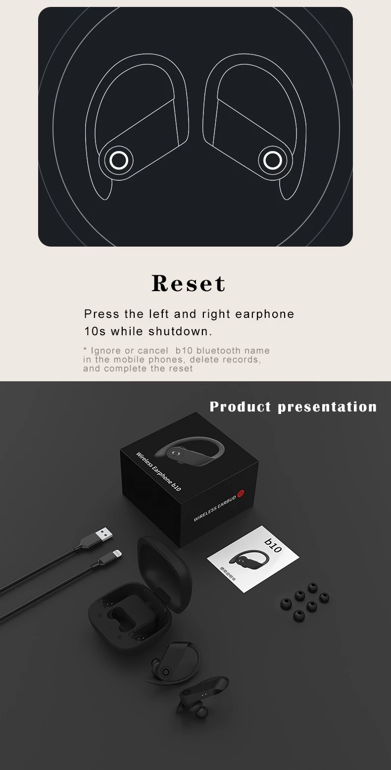 AMTERBEST B10 Bluetooth 5,0 Наушники Беспроводные спортивные наушники Tws стерео наушники с беспроводной зарядной коробкой для всех смартфонов