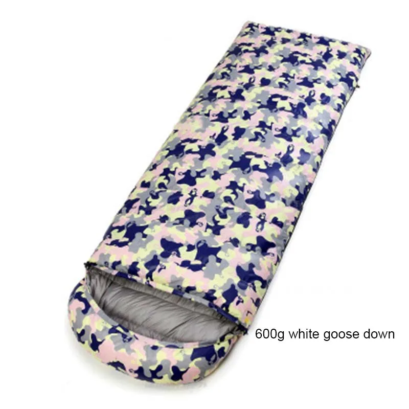 Pink 600g Fill Утолщенный Открытый Кемпинг Взрослый ультра-легкий конверт летний Камуфляжный спальный мешок гусиный пух сплайсинга двойной спальный мешок - Цвет: Pink 600g Fill